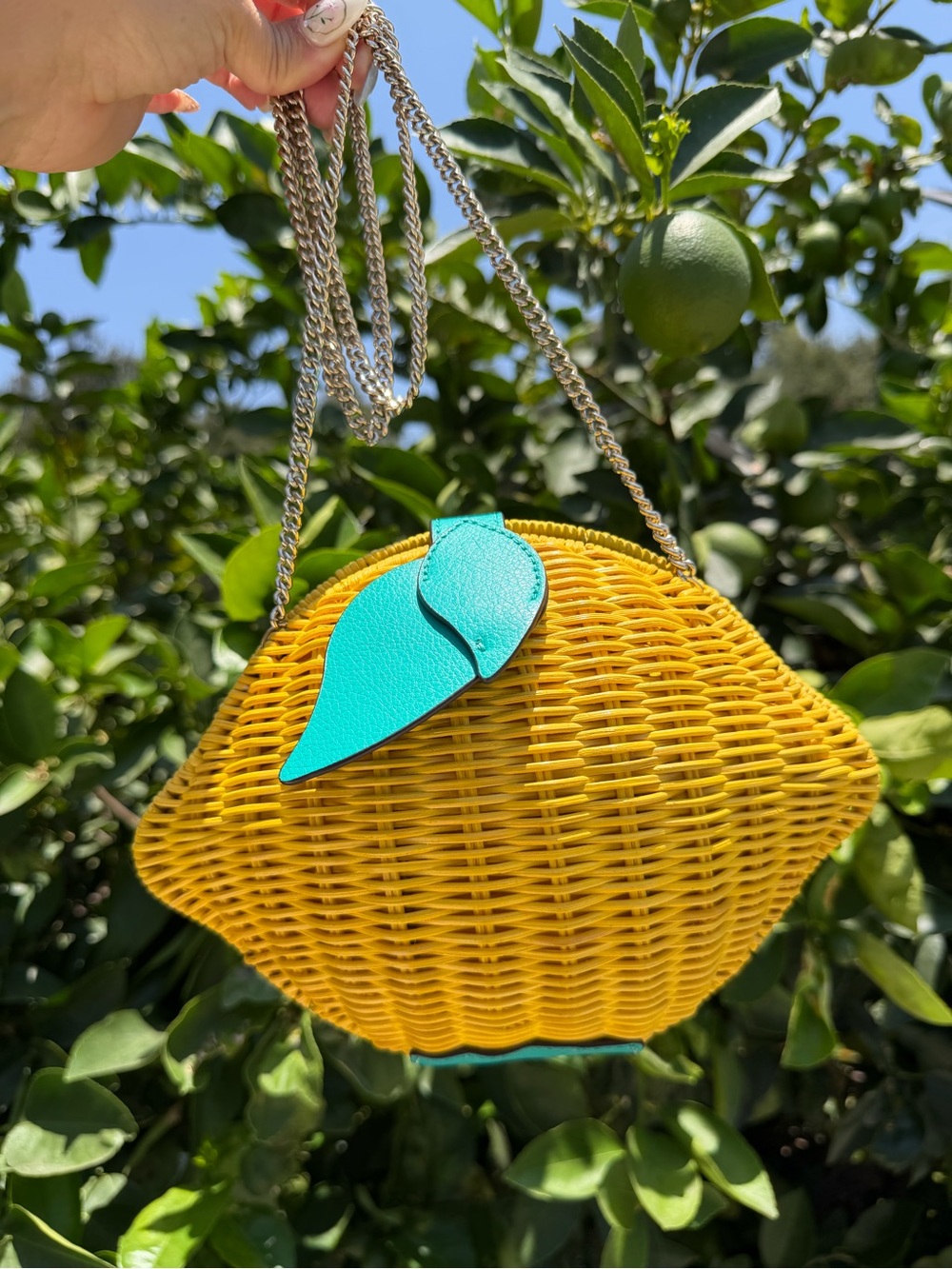 kate spade Yellow Wicker Lemon Crossbody with Teal Leaf Accent